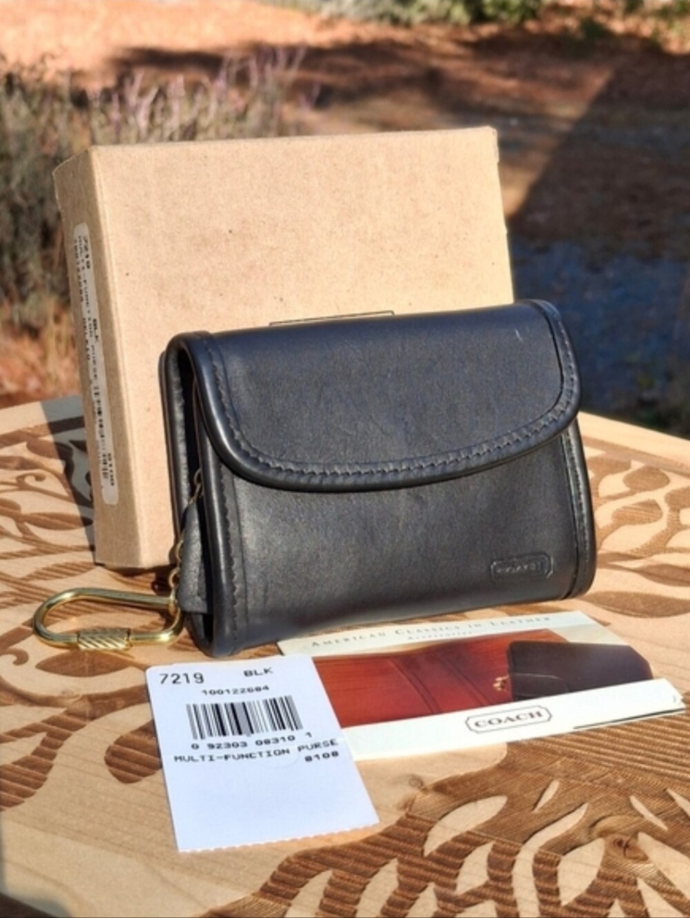 Rare New Vintage Coach Black Glove Tanned Leather Multi-Function Purse #7219